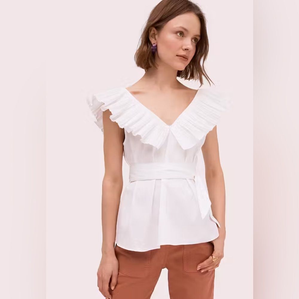 Kate Spade White Ruffle Sleeve Blouse